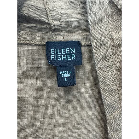 Eileen Fisher Sandalwood 100% Linen Long Hooded Jacket Size Large - Picture 13 of 14